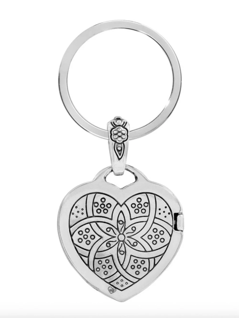 Brighton Floral Heart Locket Key Fob Silver PlatedKeychain Photo Holder